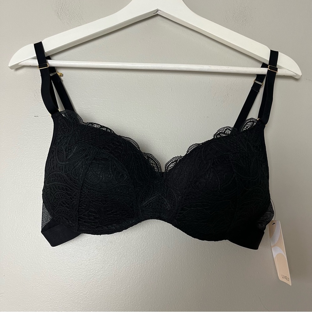 NWT Lively The‎ Lace No-Wire Push Up Bra Black 36B